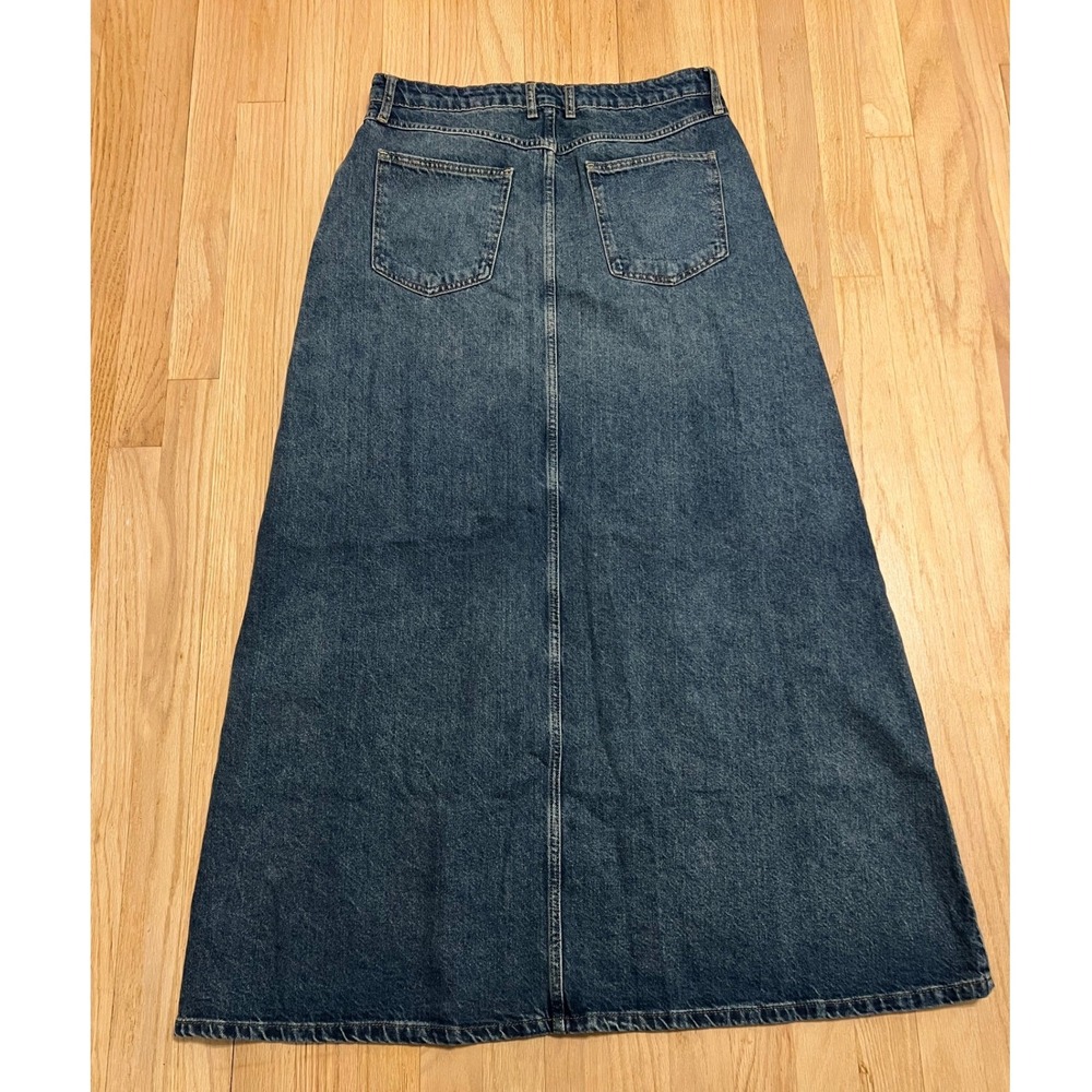 Free People We The Free Denim Maxi Skirt Blue A-Line Front Slit Size 10 - Picture 8 of 8